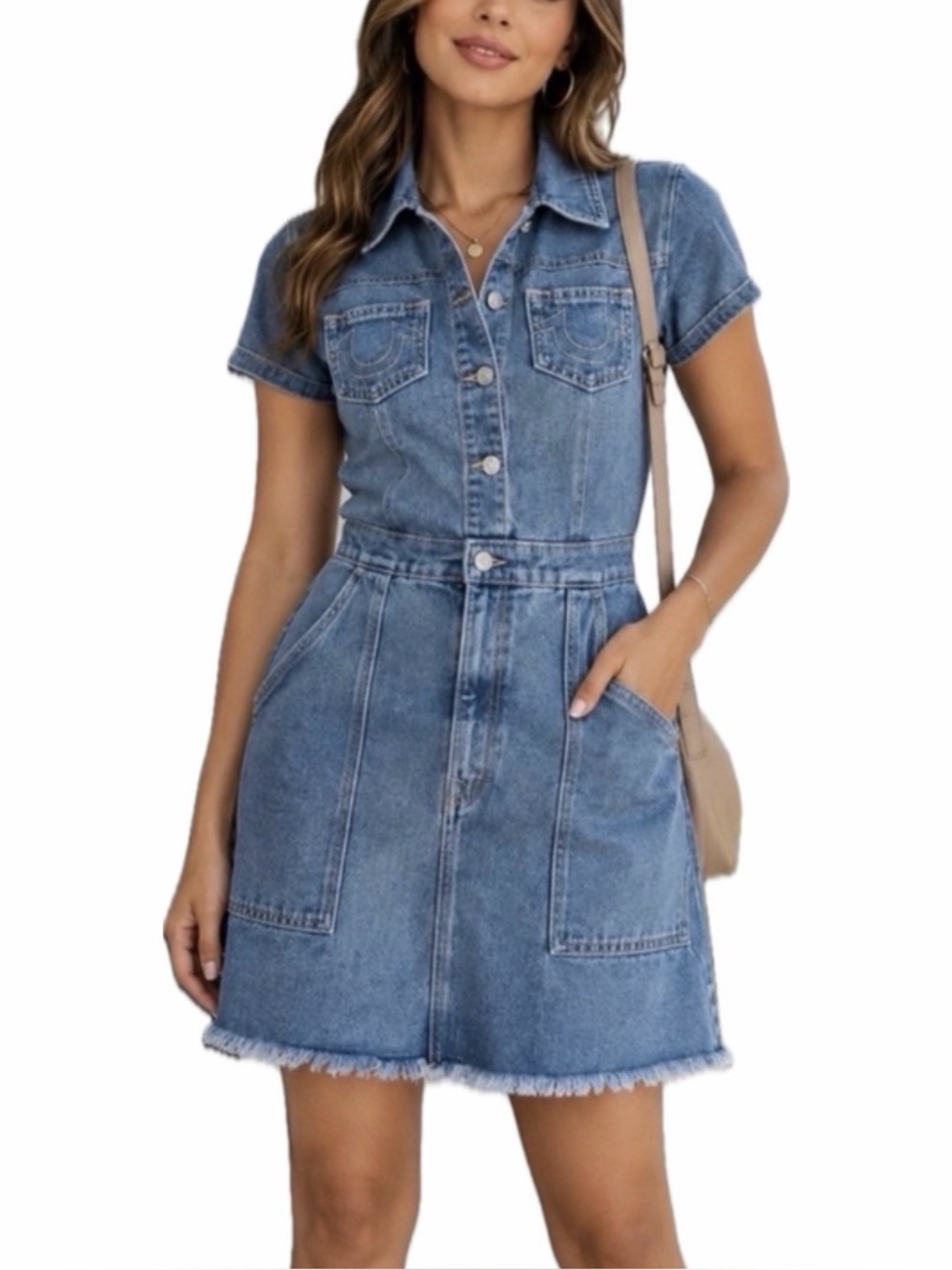 True Religion Washed Blue Denim Mini Dress MSRP $159.